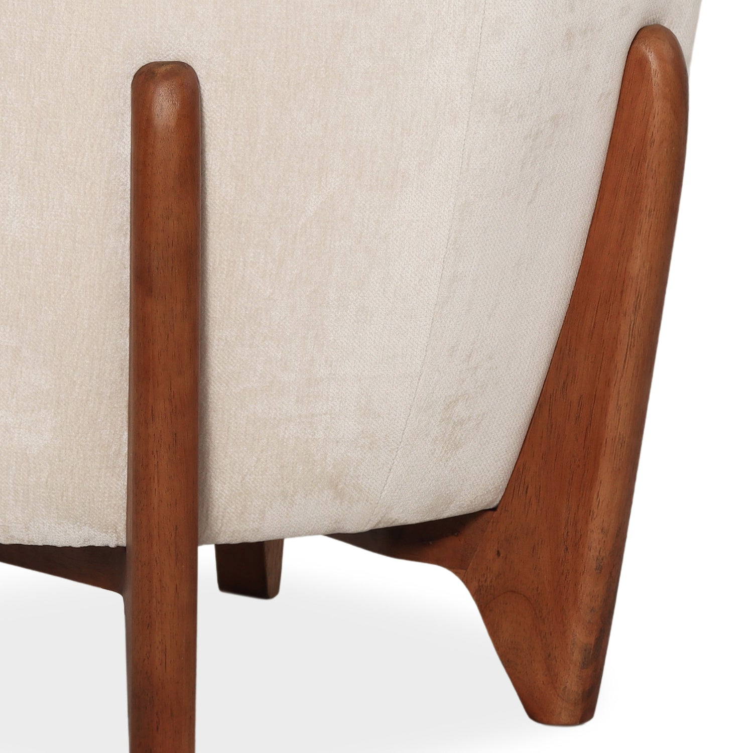 Sculptural Accent Lounge Chair in Ivory Velour - Solid Wood Base