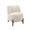 Rounded Accent Lounge Chair in Ivory Velour - Low Profile, Solid Wood Base