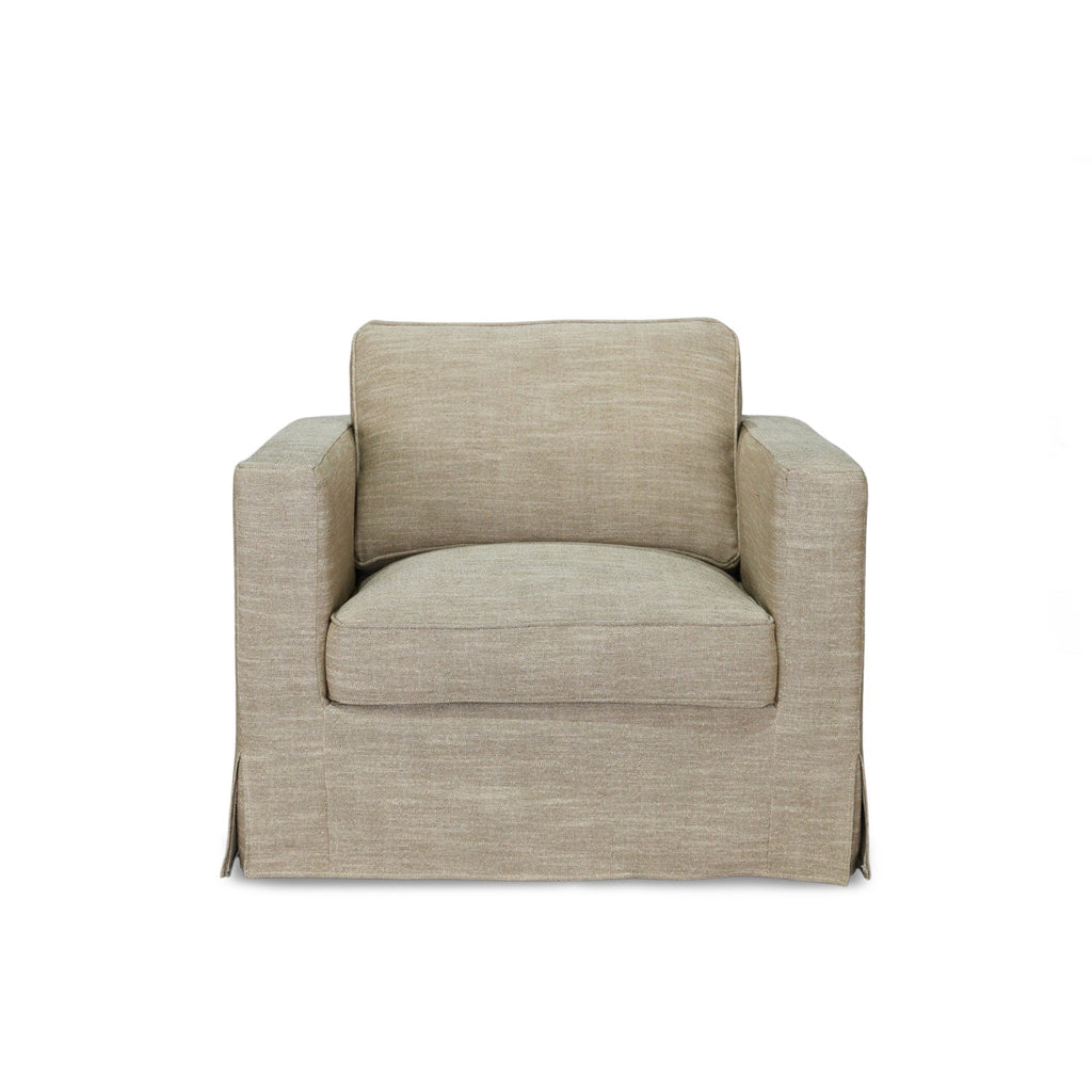 Slipcover Lounge Chair in Brown Linen Blend - Track Arms, Removable Cover