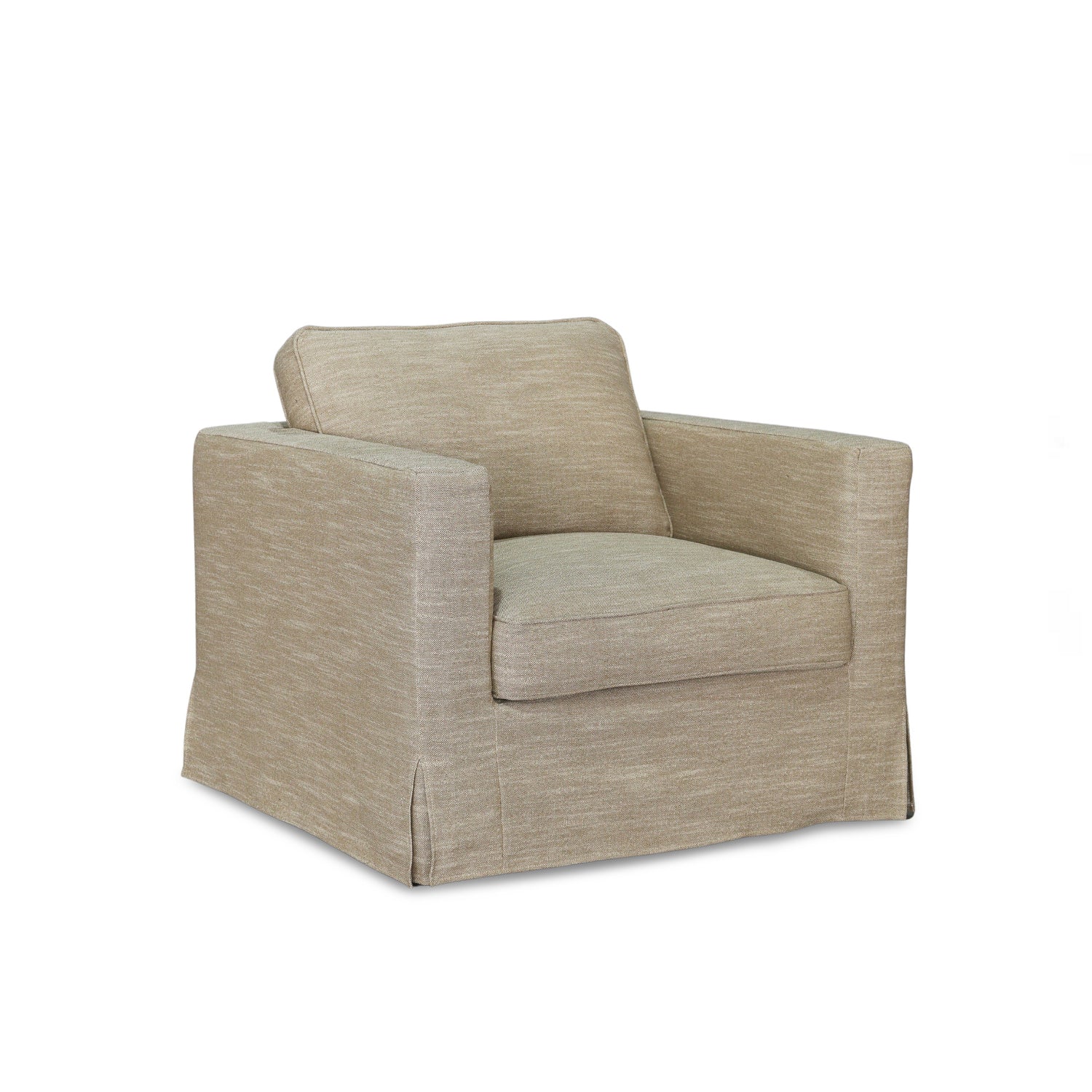 Slipcover Lounge Chair in Brown Linen Blend - Track Arms, Removable Cover