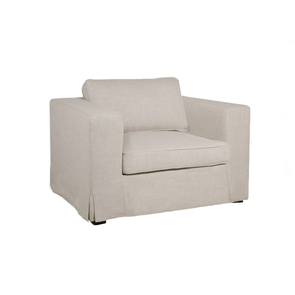 Slipcover Lounge Chair in Natural Linen Blend - Track Arms, Removable Cover