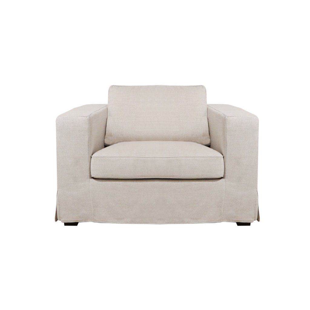 Slipcover Lounge Chair in Natural Linen Blend - Track Arms, Removable Cover