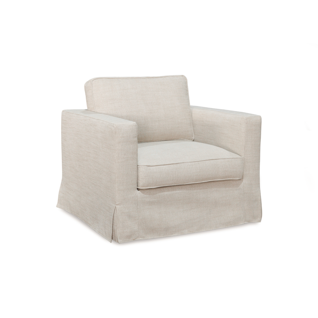 Slipcover Lounge Chair in Natural Linen Blend - Track Arms, Removable Cover