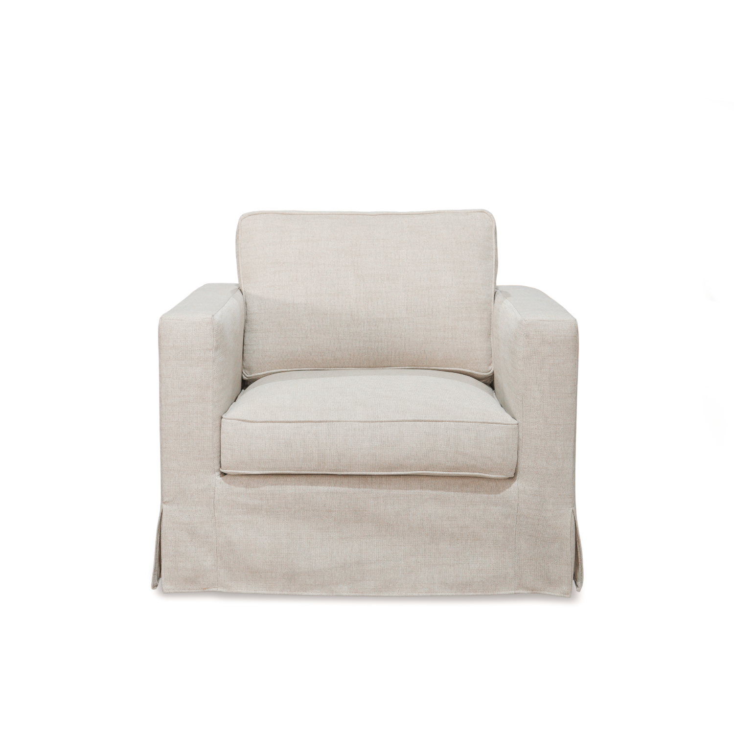 Slipcover Lounge Chair in Natural Linen Blend - Track Arms, Removable Cover