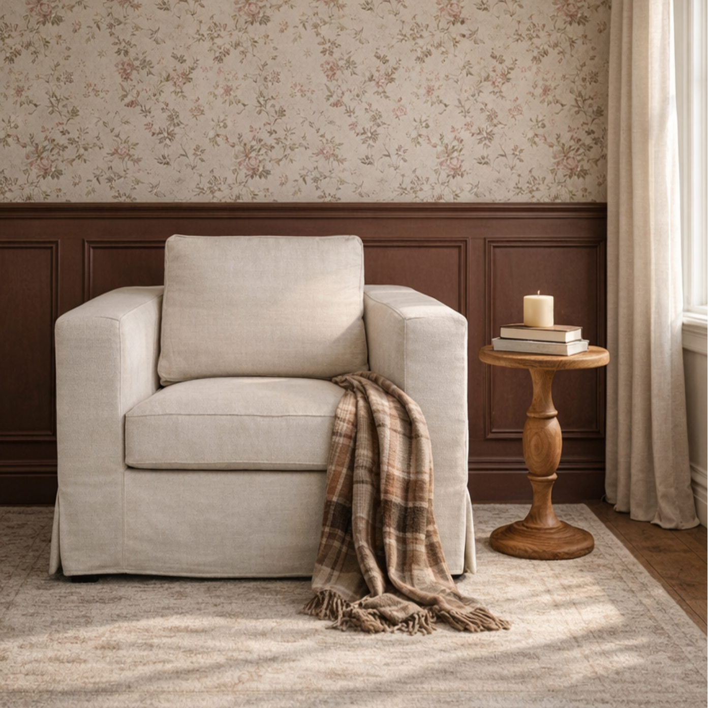 Slipcover Lounge Chair in Natural Linen Blend - Track Arms, Removable Cover