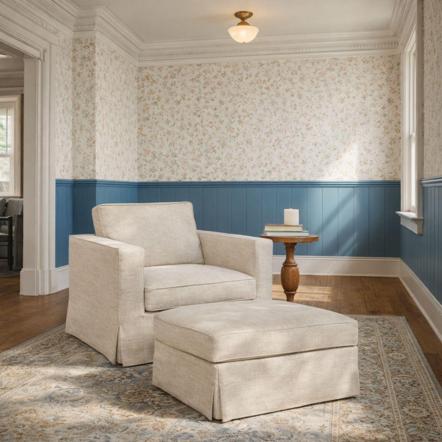 Slipcover Lounge Chair in Natural Linen Blend - Track Arms, Removable Cover