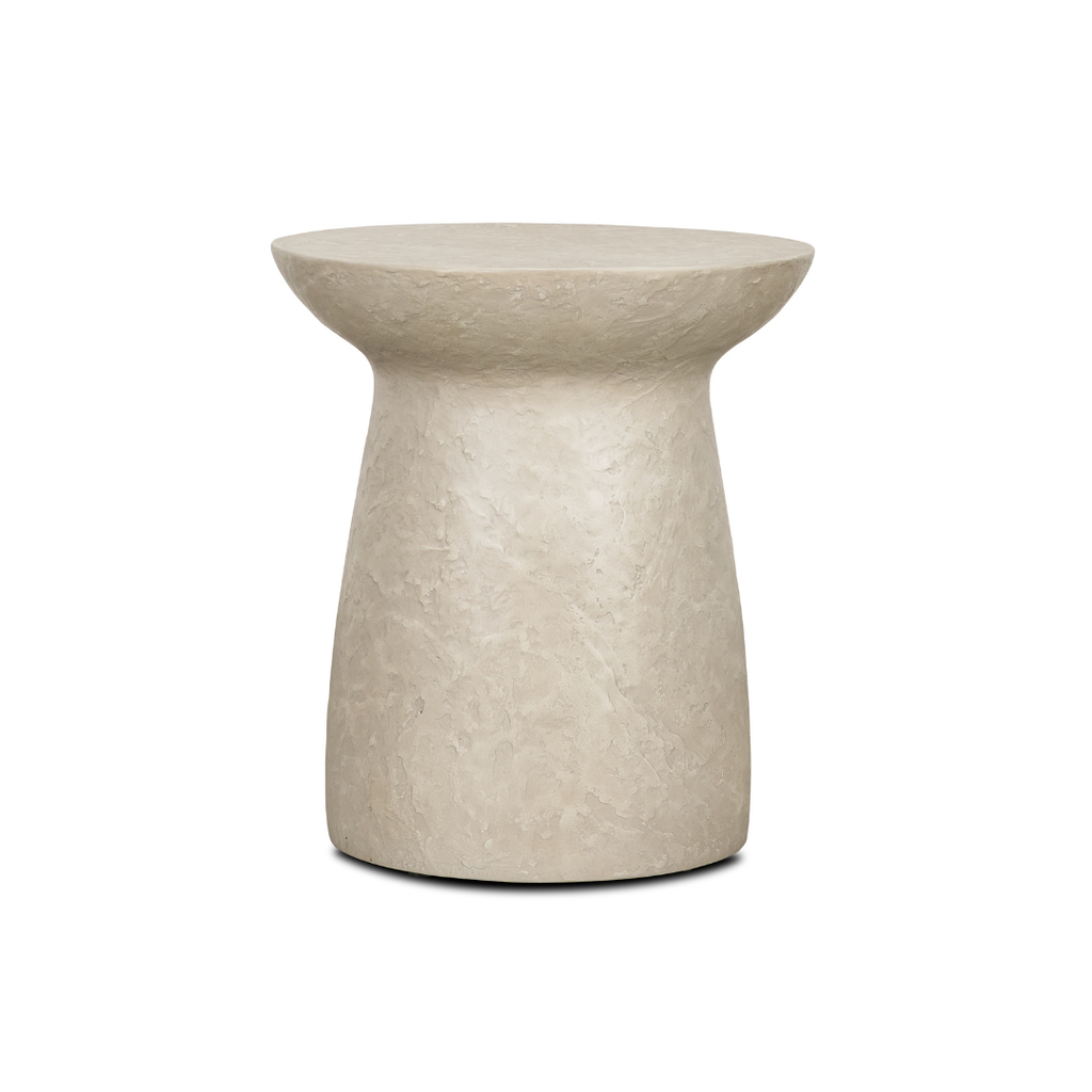 Concrete Drum Side Table - Pale Stone Finish, Fiberglass Reinforced, Indoor