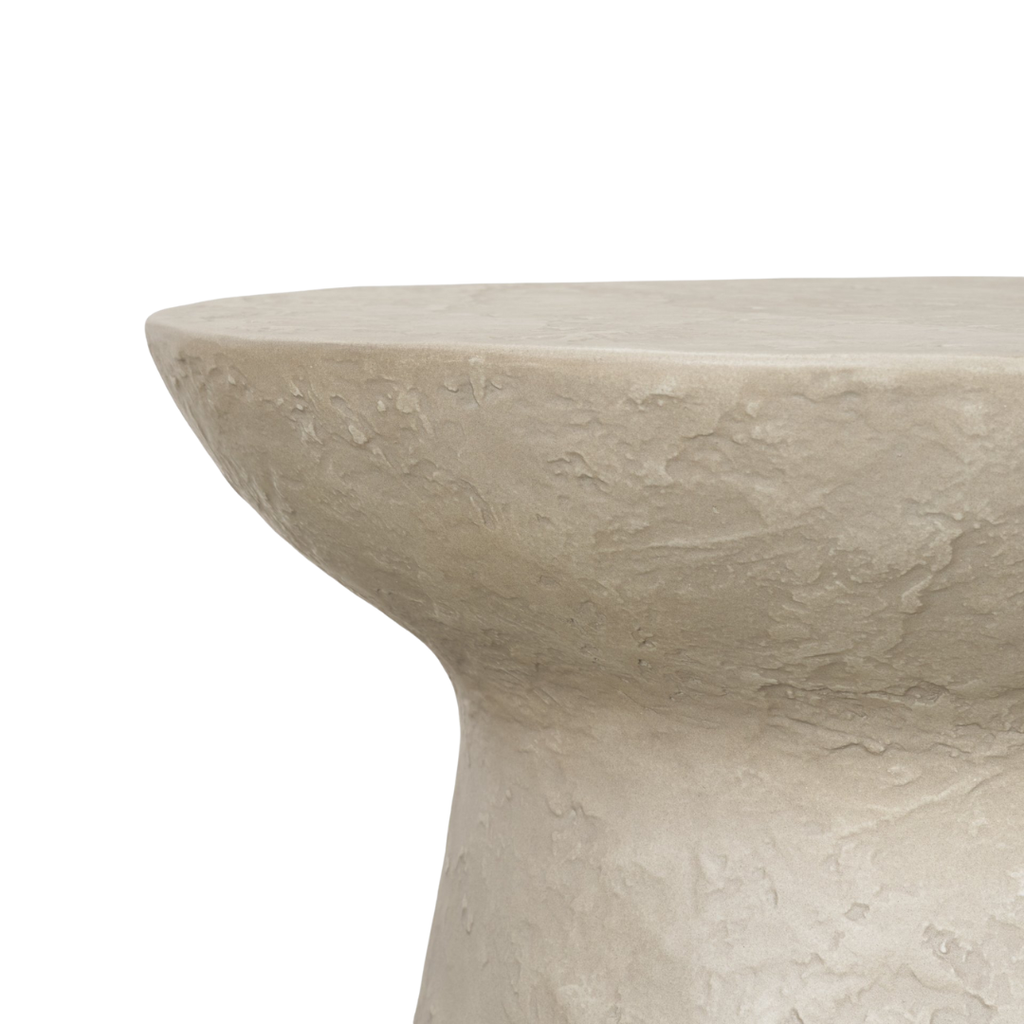 Concrete Drum Side Table - Pale Stone Finish, Fiberglass Reinforced, Indoor