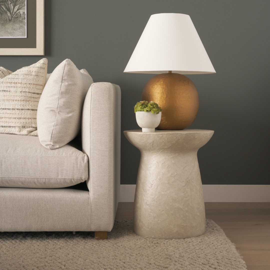 Concrete Drum Side Table - Pale Stone Finish, Fiberglass Reinforced, Indoor