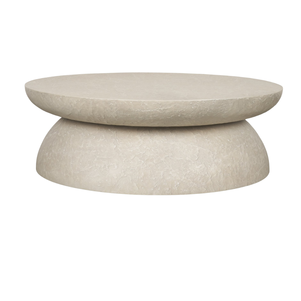 Round Concrete Coffee Table - Drum Silhouette, Pale Stone Finish, Indoor