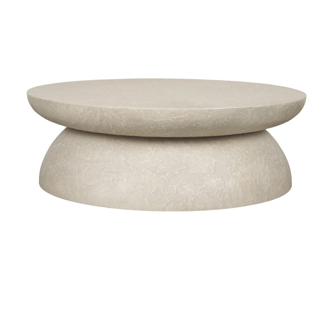 Round Concrete Coffee Table - Drum Silhouette, Pale Stone Finish, Indoor