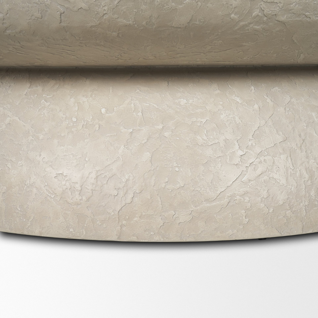 Round Concrete Coffee Table - Drum Silhouette, Pale Stone Finish, Indoor