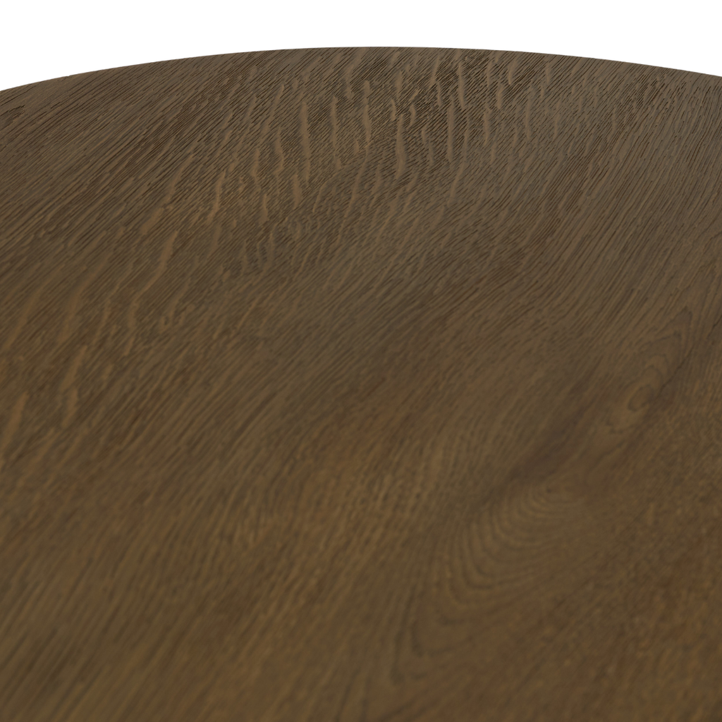 Oval Pedestal Oak Coffee Table in Medium Brown - Sculptural Base