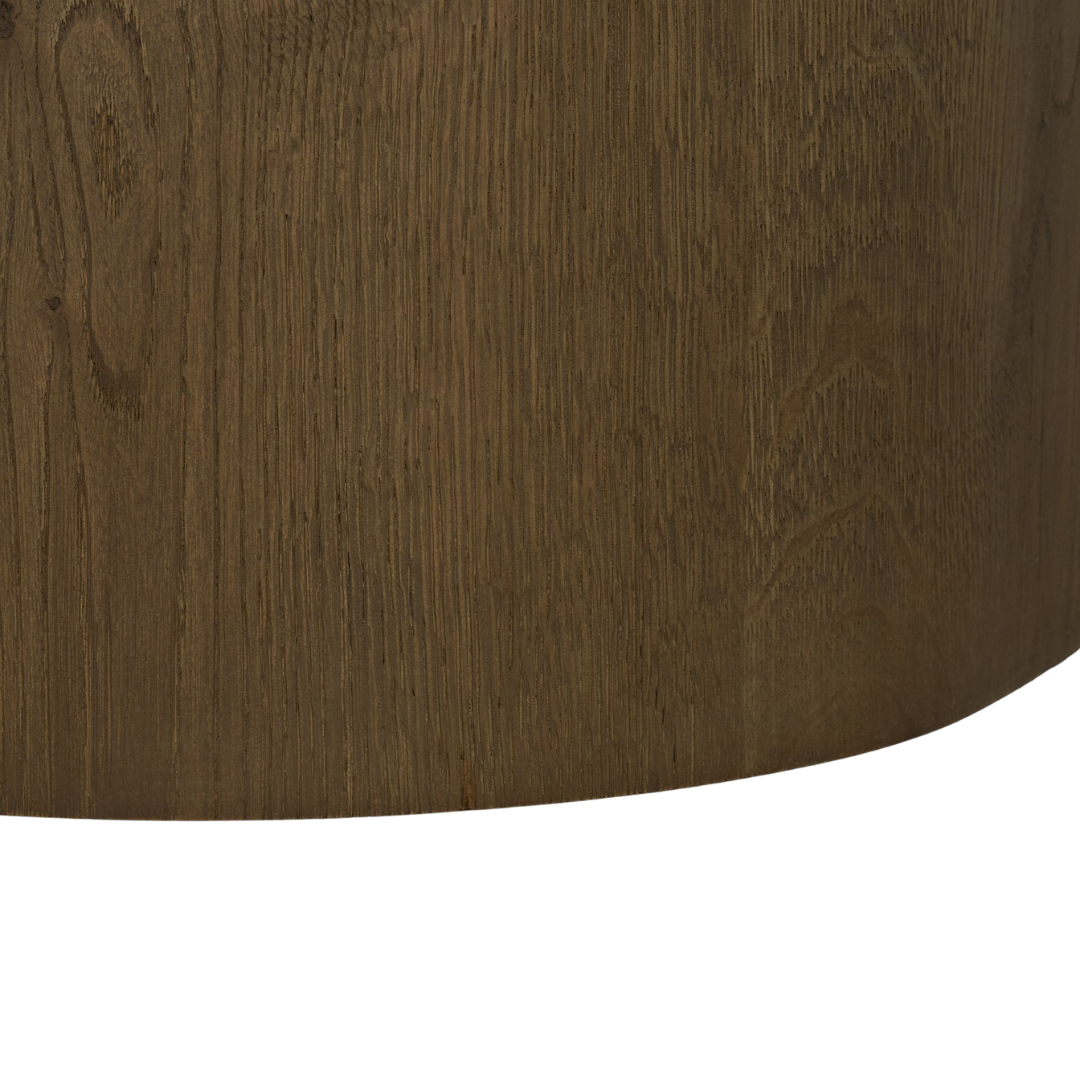 Oval Pedestal Oak Coffee Table in Medium Brown - Sculptural Base