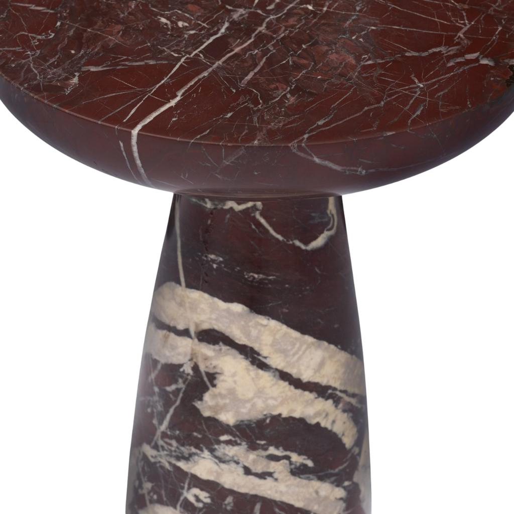 Pedestal Marble Side Table in Rosso Red - Rounded Top, Sculptural Form
