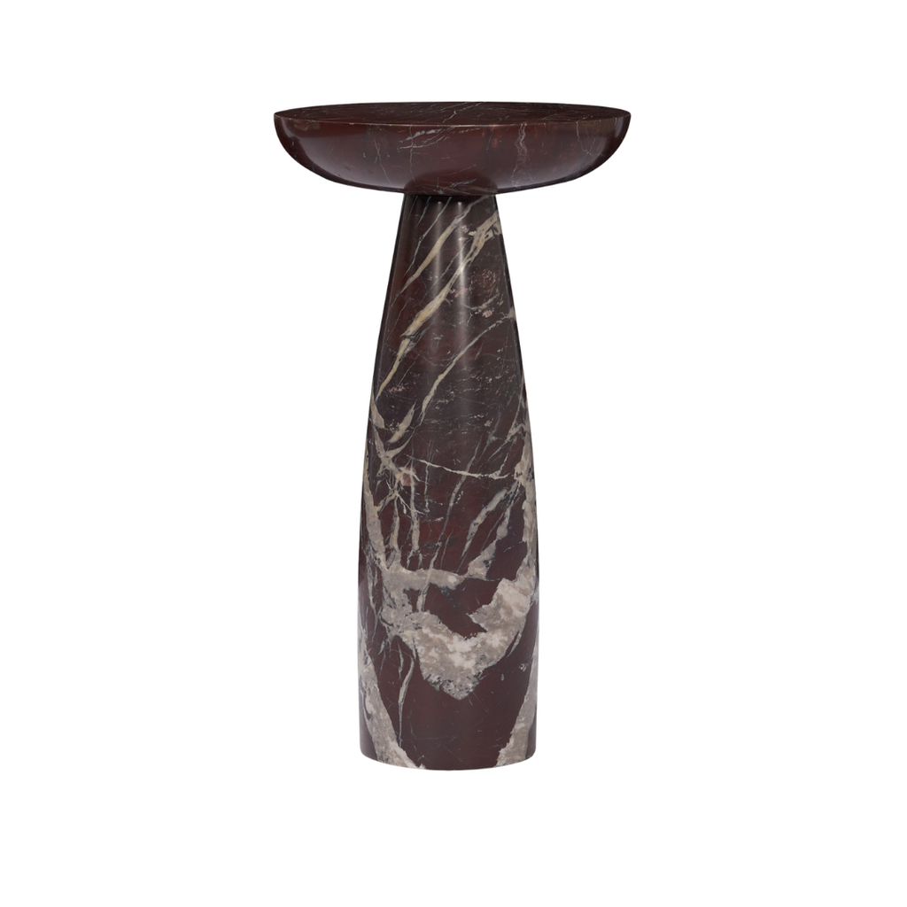Pedestal Marble Side Table in Rosso Red - Rounded Top, Sculptural Form