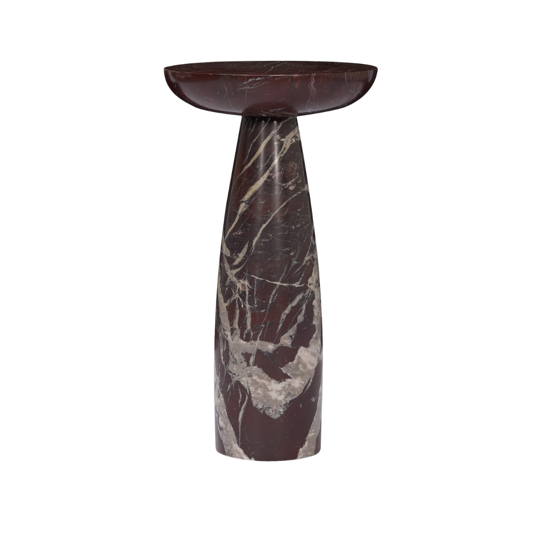 Pedestal Marble Side Table in Rosso Red - Rounded Top, Sculptural Form