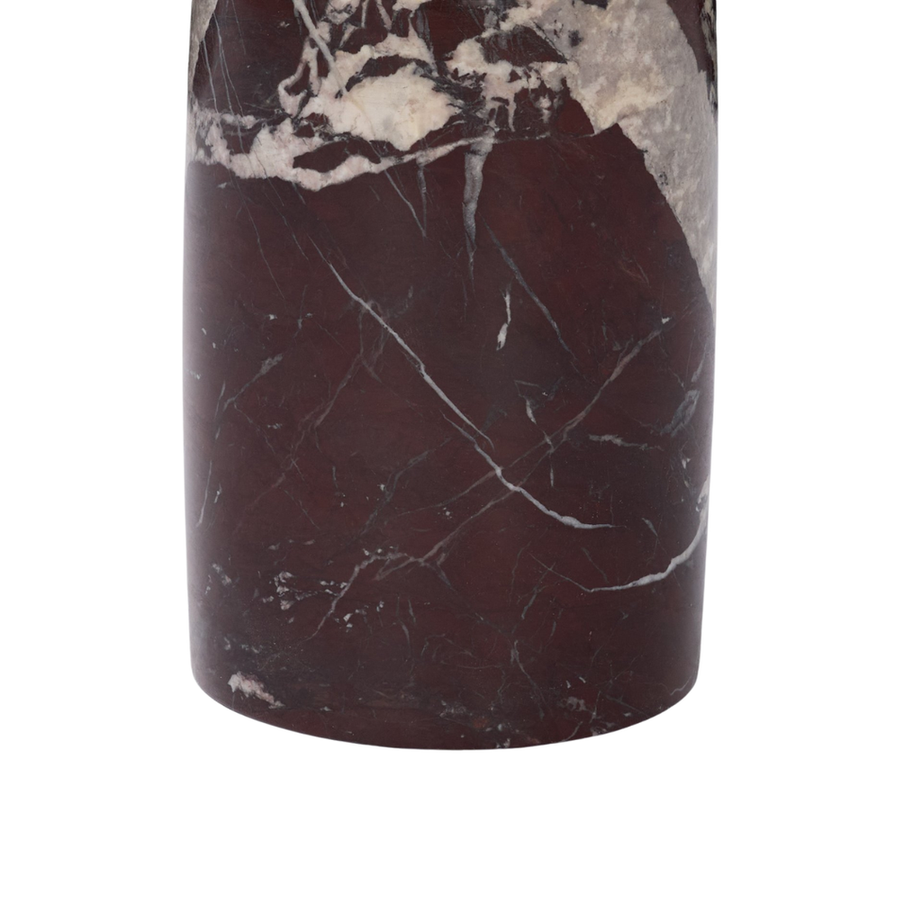 Pedestal Marble Side Table in Rosso Red - Rounded Top, Sculptural Form