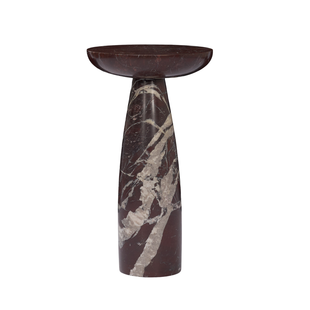 Pedestal Marble Side Table in Rosso Red - Rounded Top, Sculptural Form