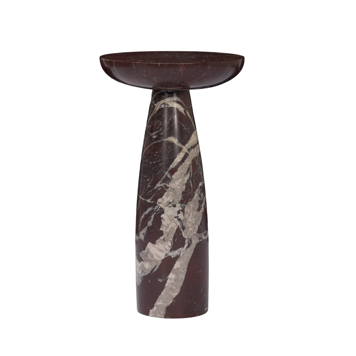 Pedestal Marble Side Table in Rosso Red - Rounded Top, Sculptural Form