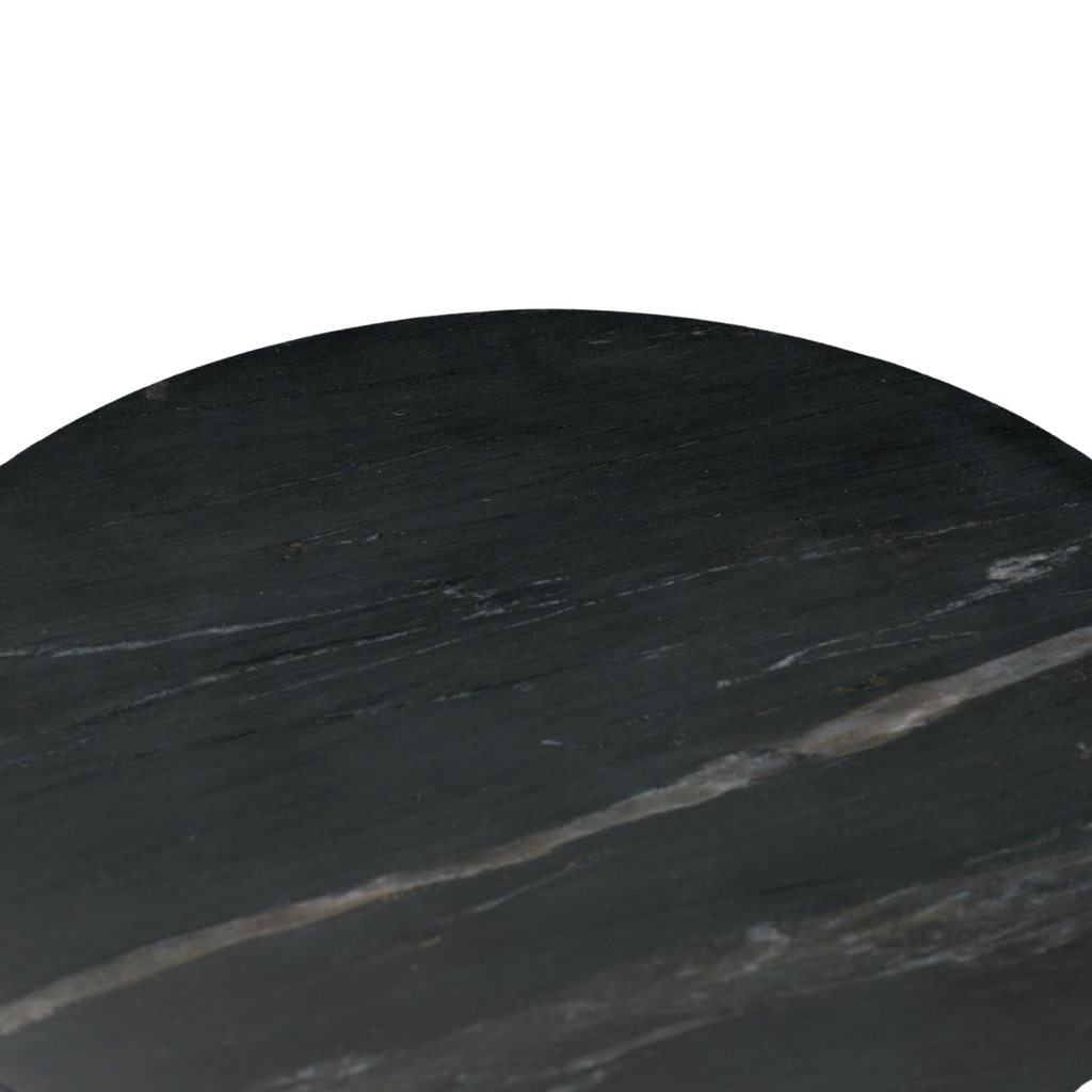 Pedestal Marble Side Table in Black - Rounded Top, Natural Veining