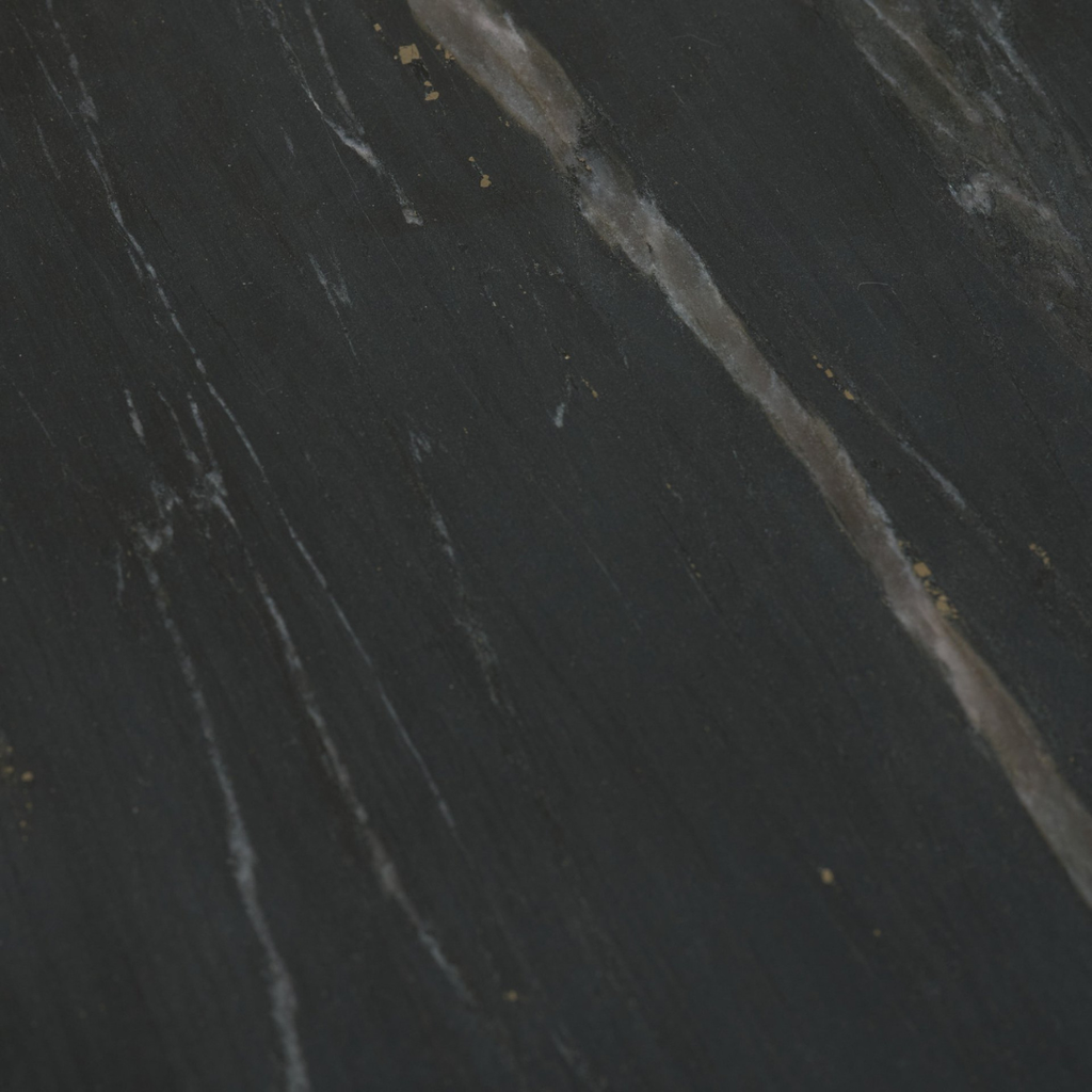 Pedestal Marble Side Table in Black - Rounded Top, Natural Veining