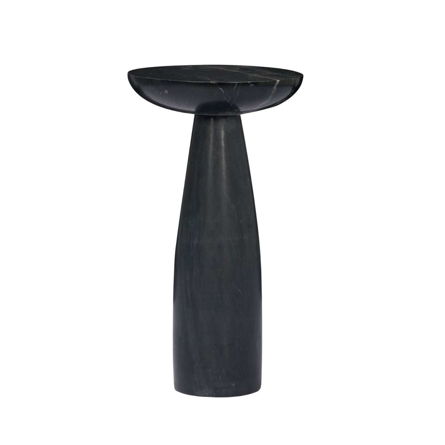 Pedestal Marble Side Table in Black - Rounded Top, Natural Veining