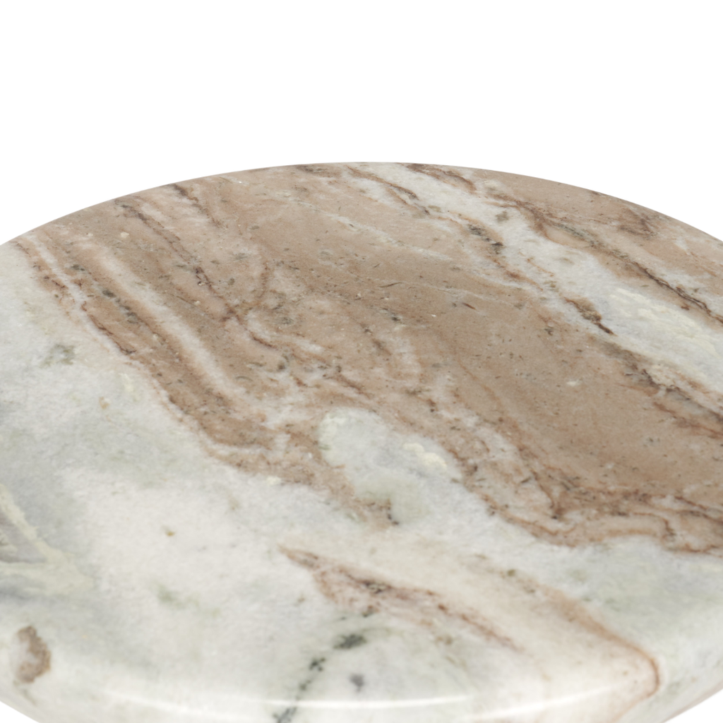 Pedestal Marble Side Table in Pink - Rounded Top, Flowing Veining