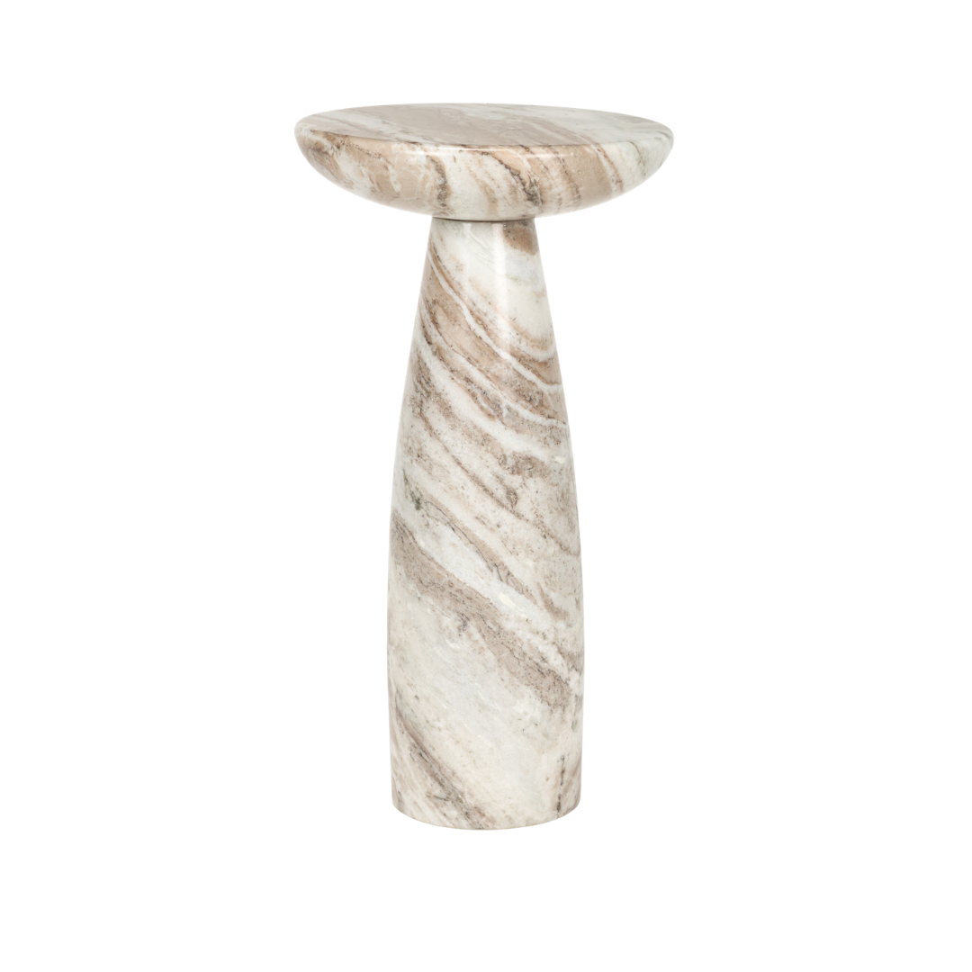 Pedestal Marble Side Table in Pink - Rounded Top, Flowing Veining