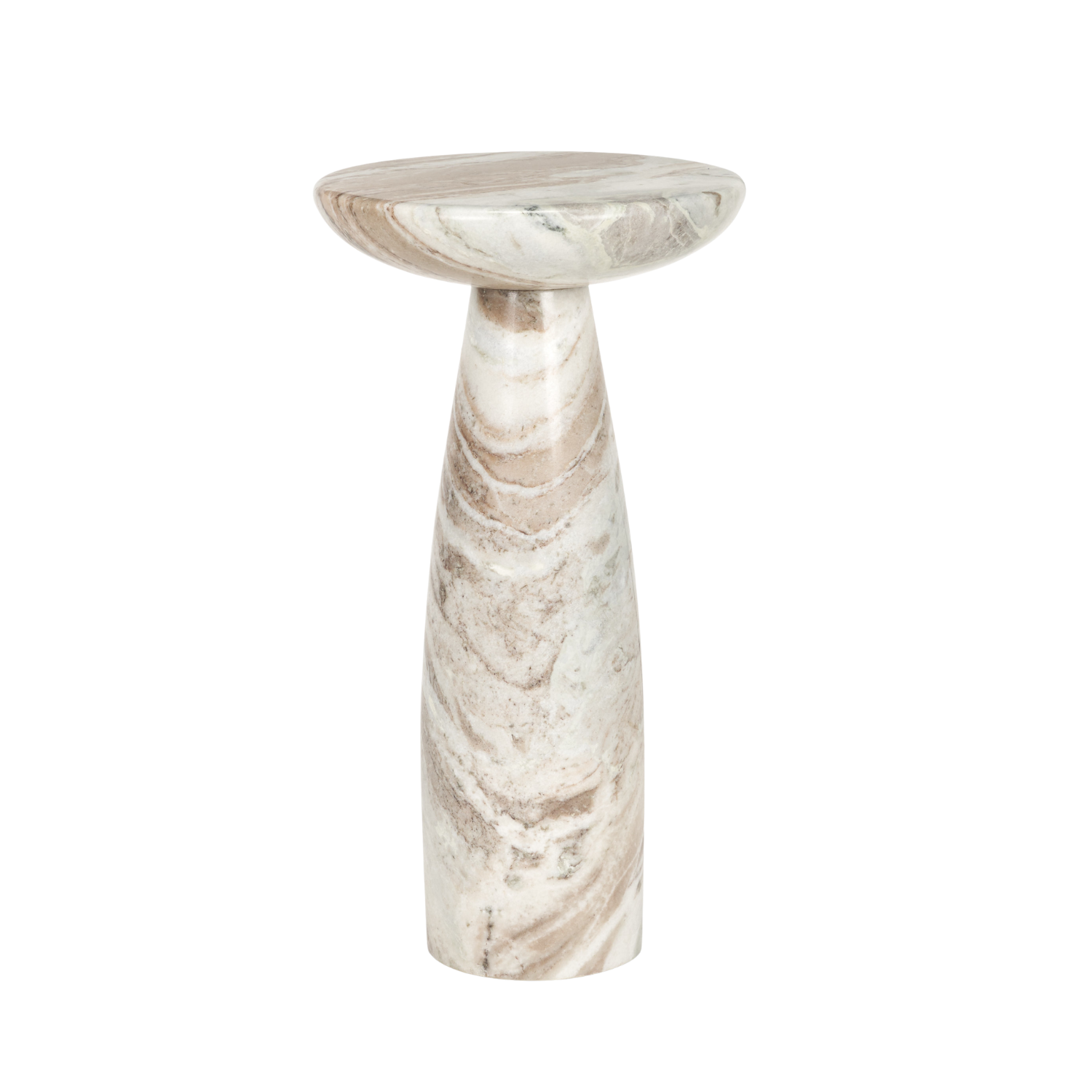 Pedestal Marble Side Table in Pink - Rounded Top, Flowing Veining