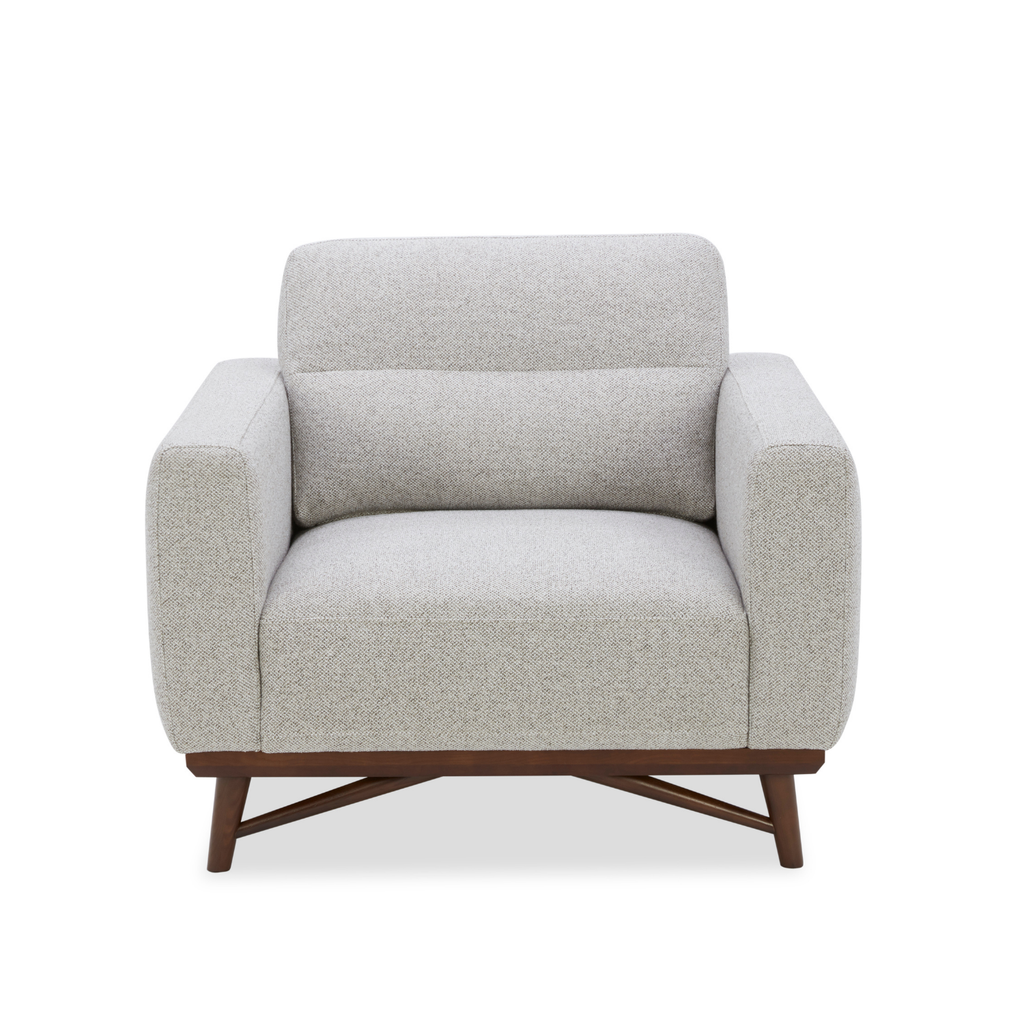 Mid-Century Accent Lounge Chair in Birch Weave Polyester - Tapered Wood Legs