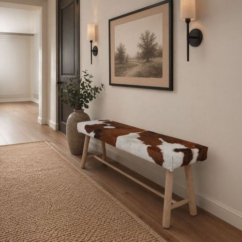 Arch-Inspired Upholstered Bench in Taupe - Concealed Black Base, Padded Seat