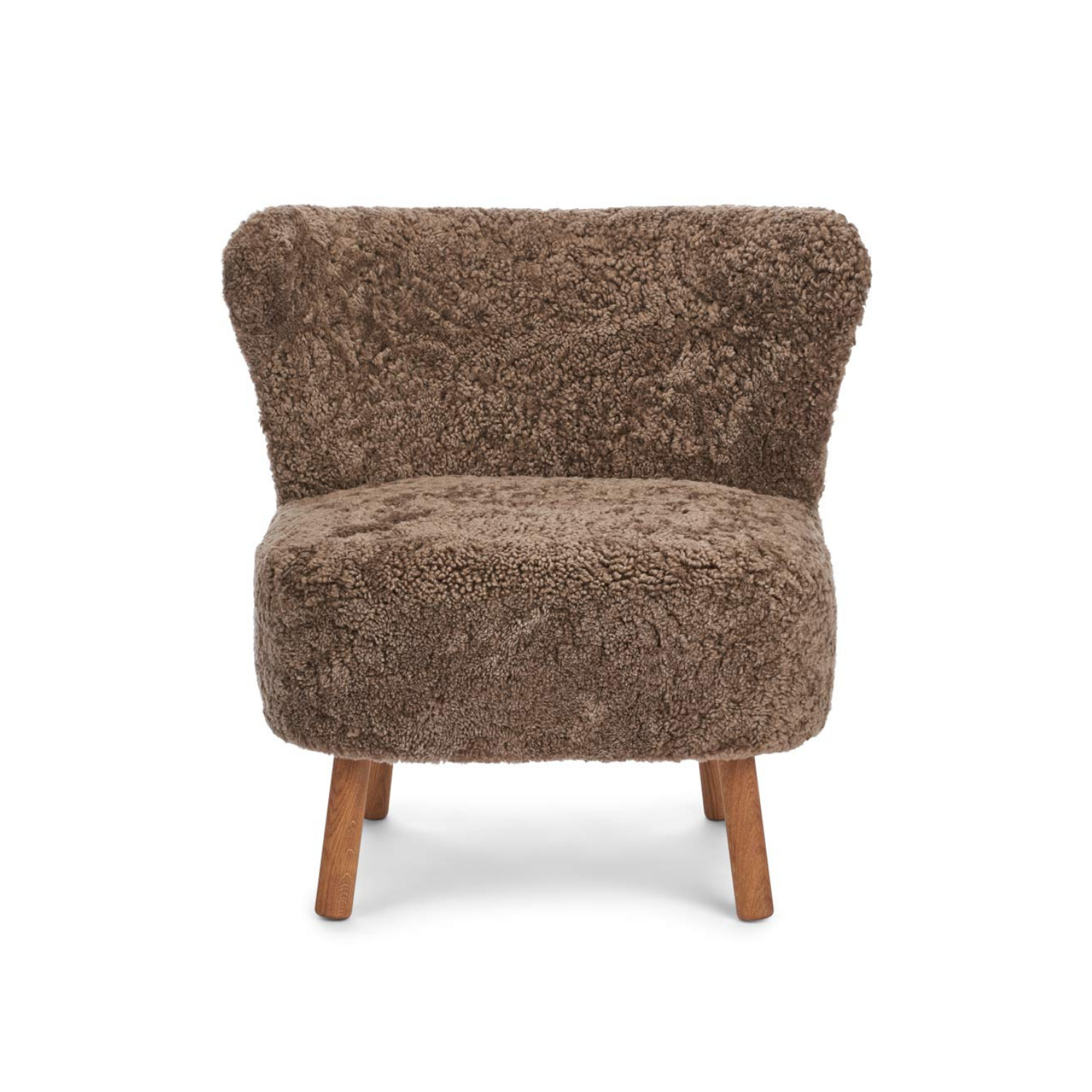 Wool Sheepskin Lounge Chair in Deep Taupe - Solid Oak Legs
