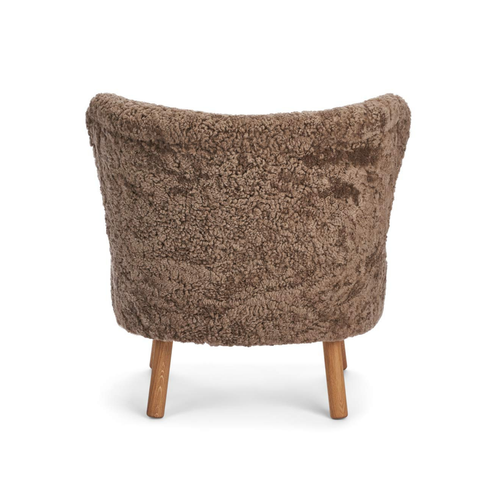 Wool Sheepskin Lounge Chair in Deep Taupe - Solid Oak Legs