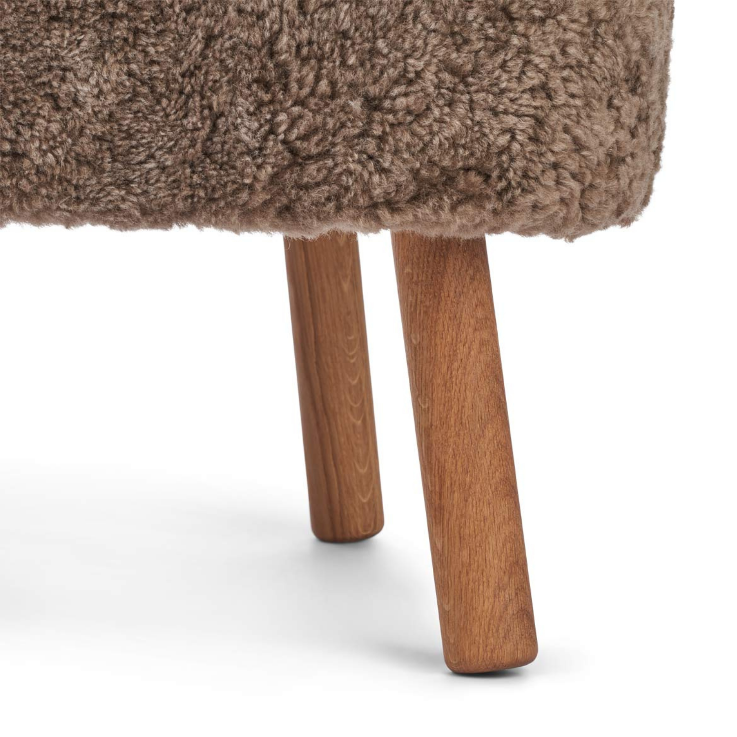 Wool Sheepskin Lounge Chair in Deep Taupe - Solid Oak Legs