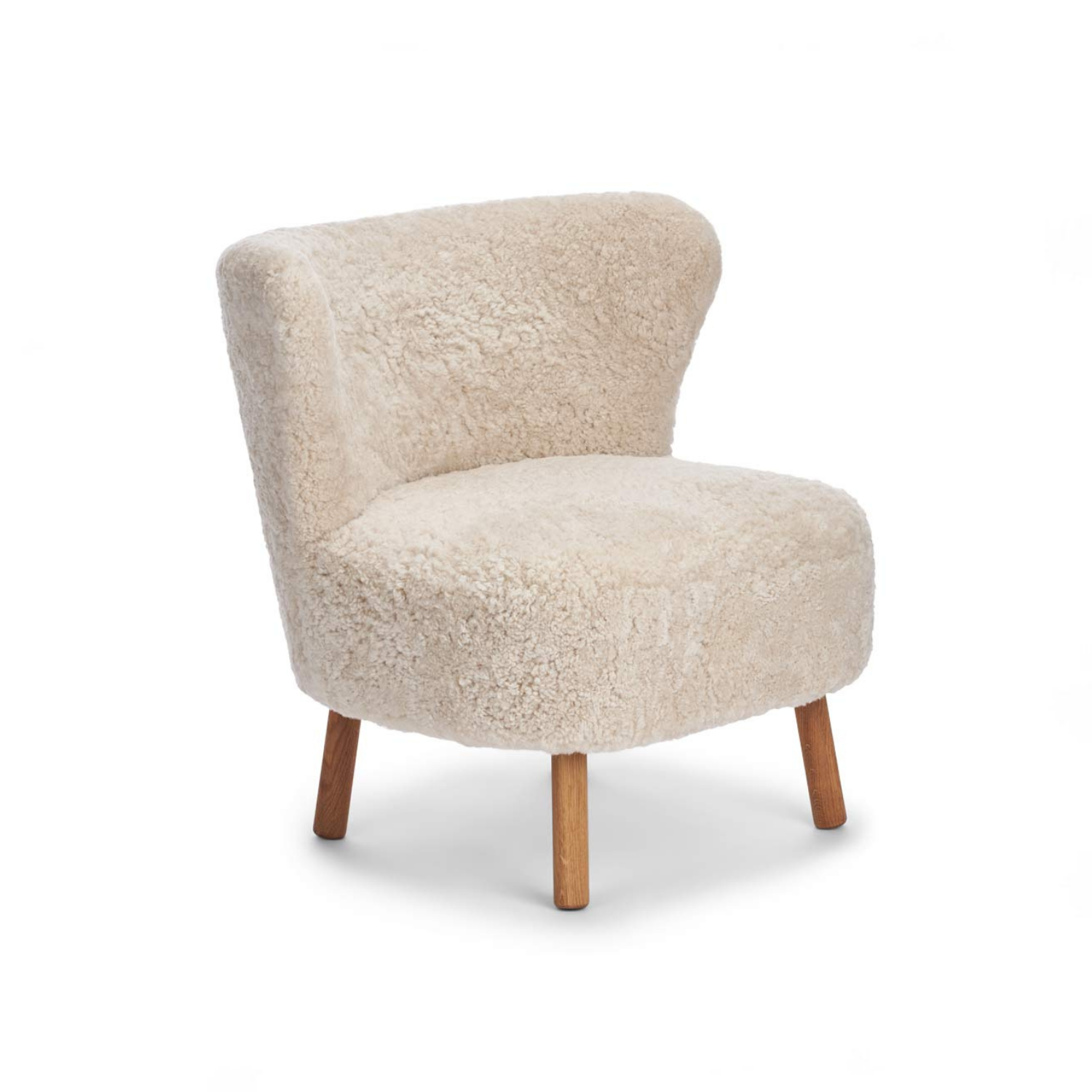 Wool Sheepskin Lounge Chair in Pearl - Solid Oak Legs