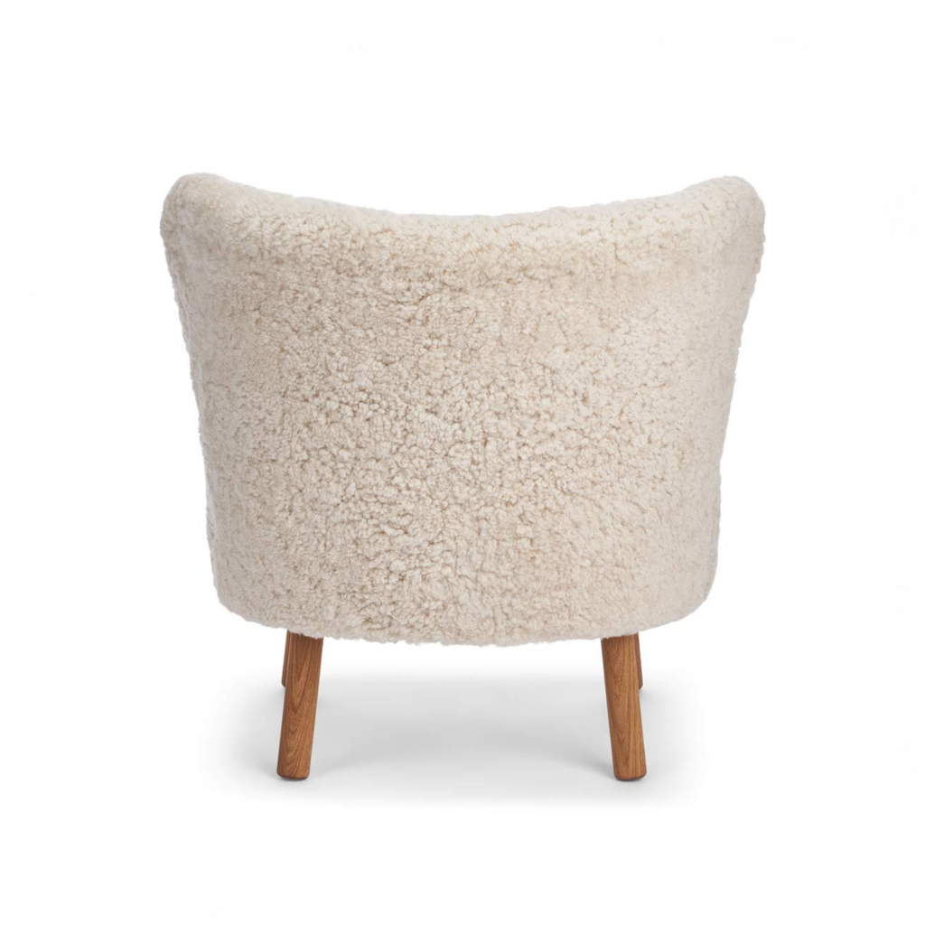 Wool Sheepskin Lounge Chair in Pearl - Solid Oak Legs