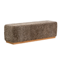 Wool Sheepskin Cube Bench in Deep Taupe - Solid Oak Base