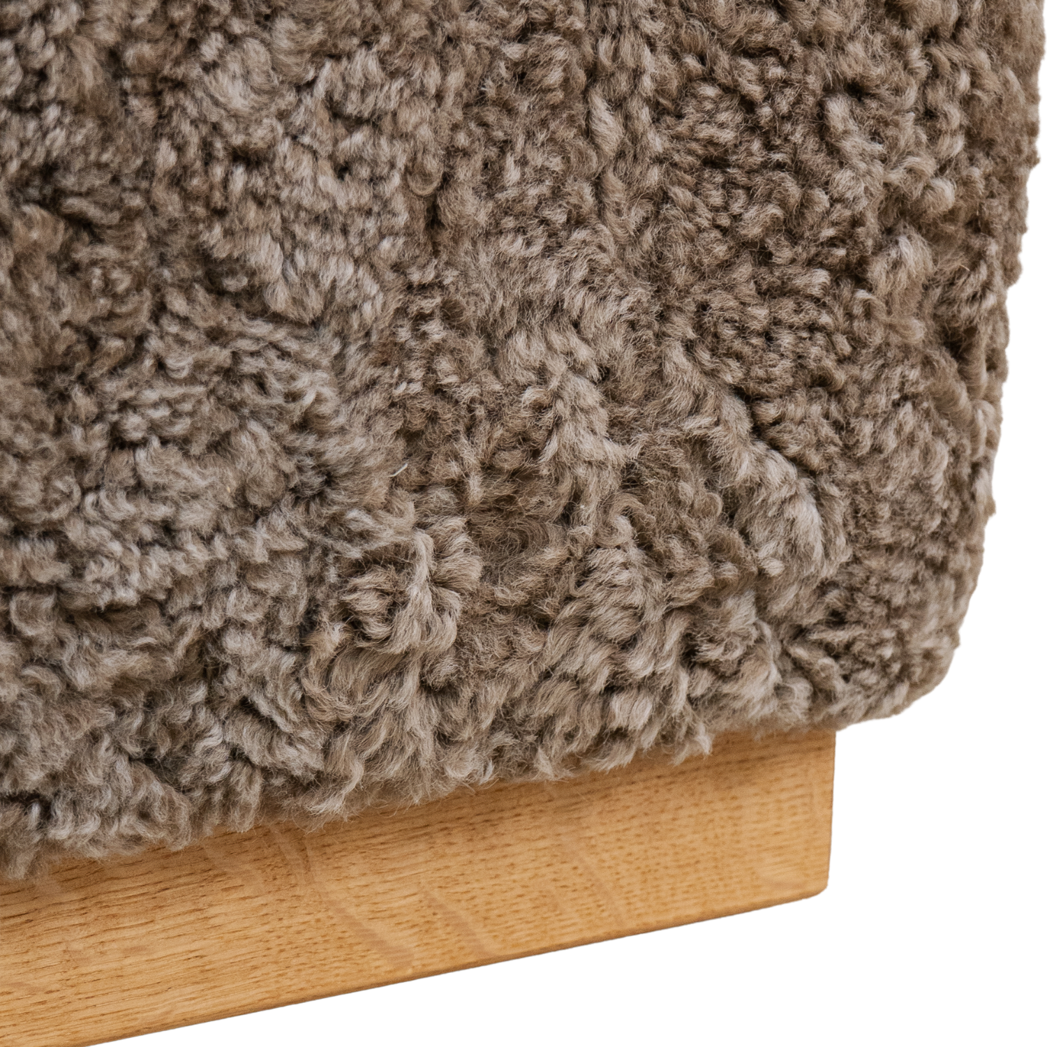 Wool Sheepskin Cube Bench in Deep Taupe - Solid Oak Base