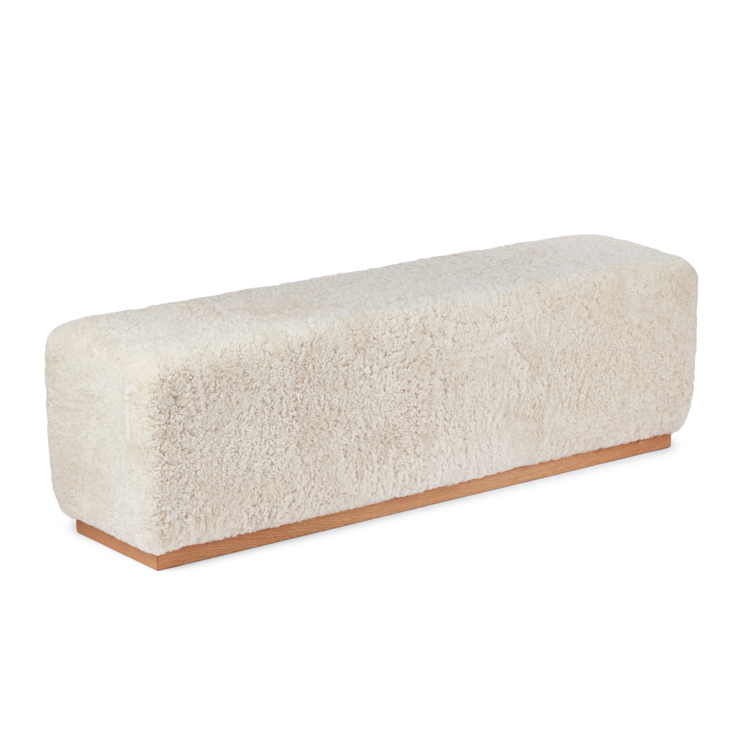 Wool Sheepskin Cube Bench in Pearl - Solid Oak Base