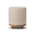 Wool Sheepskin Round Ottoman in Pearl - Solid Oak Base