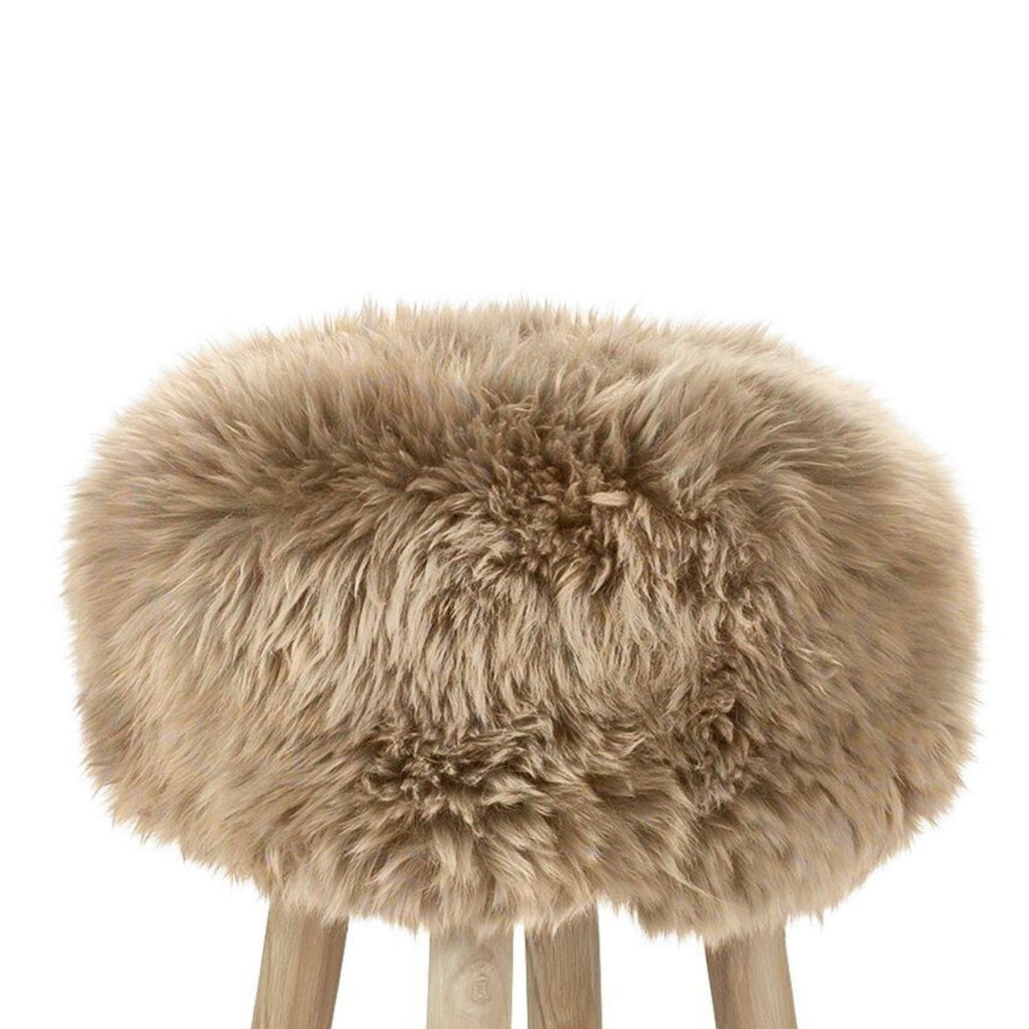 Wool Sheepskin Stool in Taupe - Natural Teak Legs, New Zealand Sheepskin