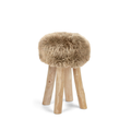 Wool Sheepskin Stool in Taupe - Natural Teak Legs, New Zealand Sheepskin
