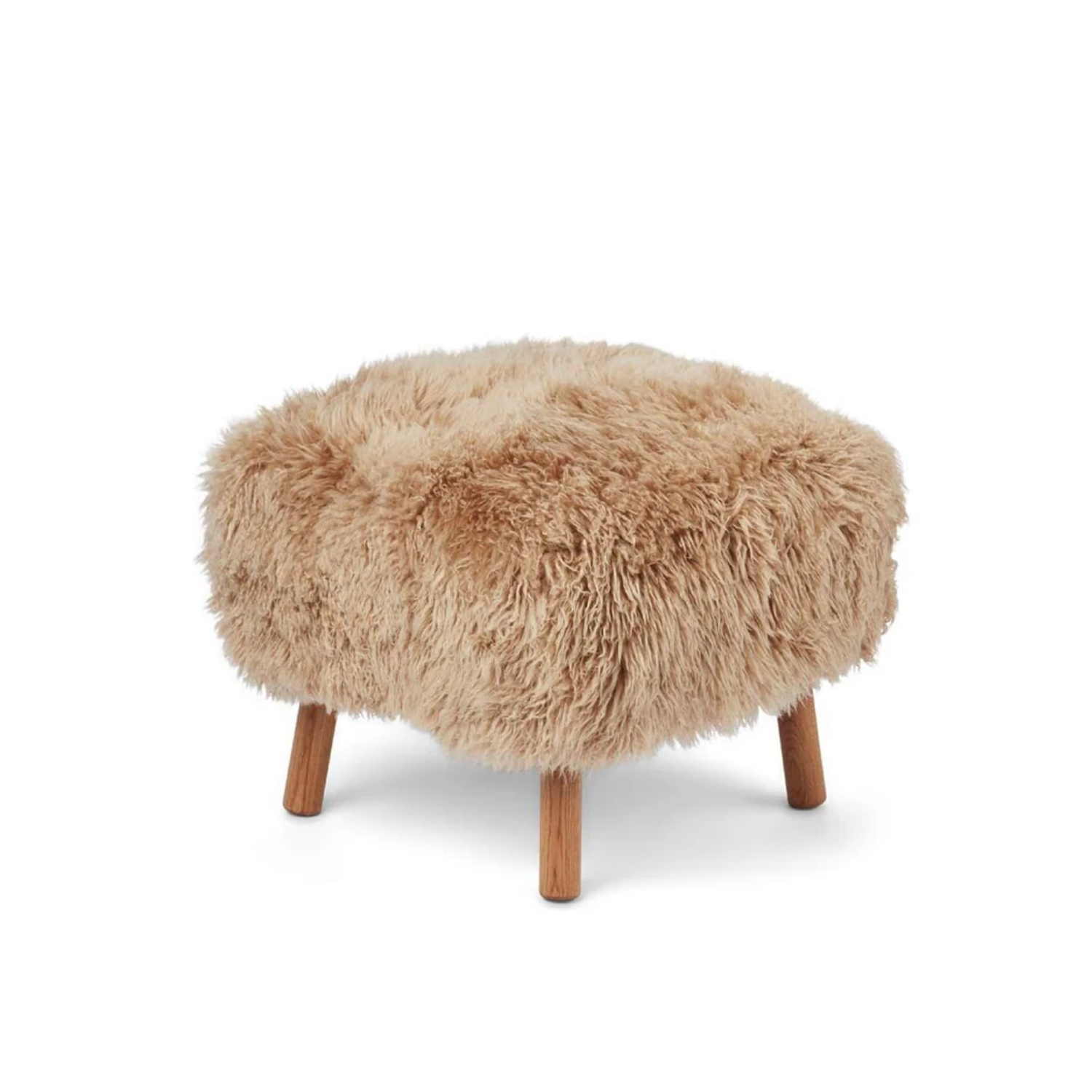 Long-Wool Sheepskin Ottoman in Honey - Solid Oak Legs