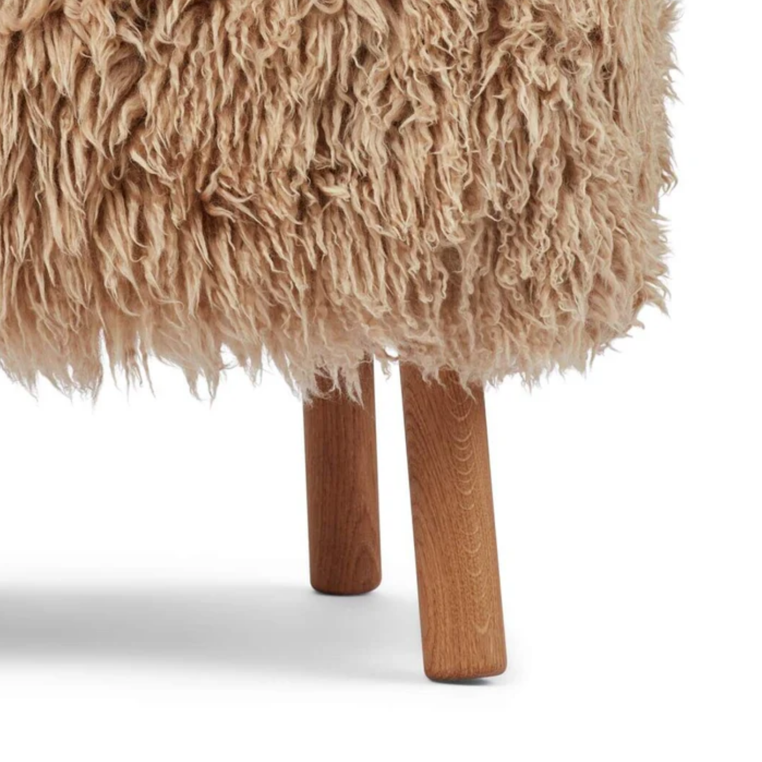 Long-Wool Sheepskin Ottoman in Honey - Solid Oak Legs