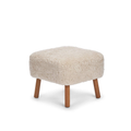 Wool Sheepskin Ottoman in Pearl - Solid Oak Legs