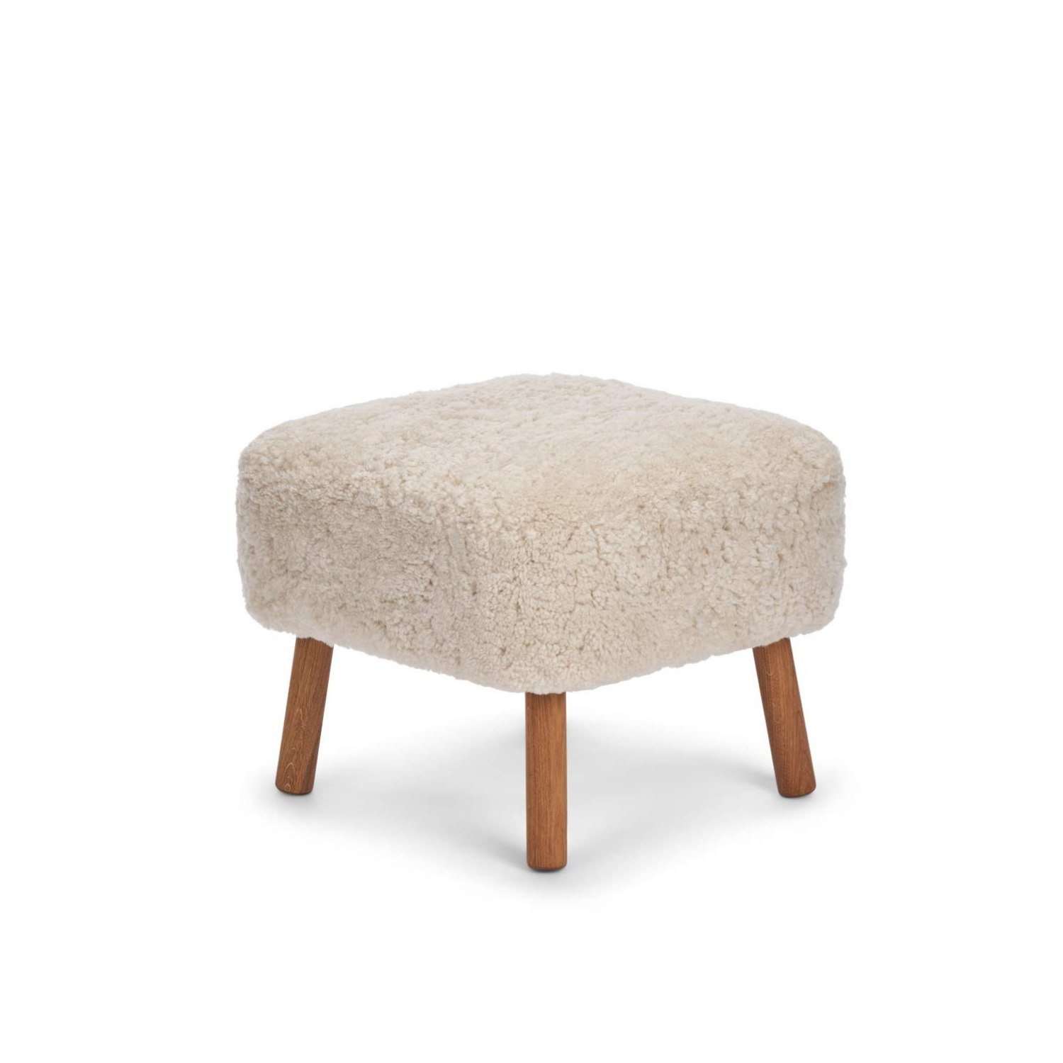 Wool Sheepskin Ottoman in Pearl - Solid Oak Legs