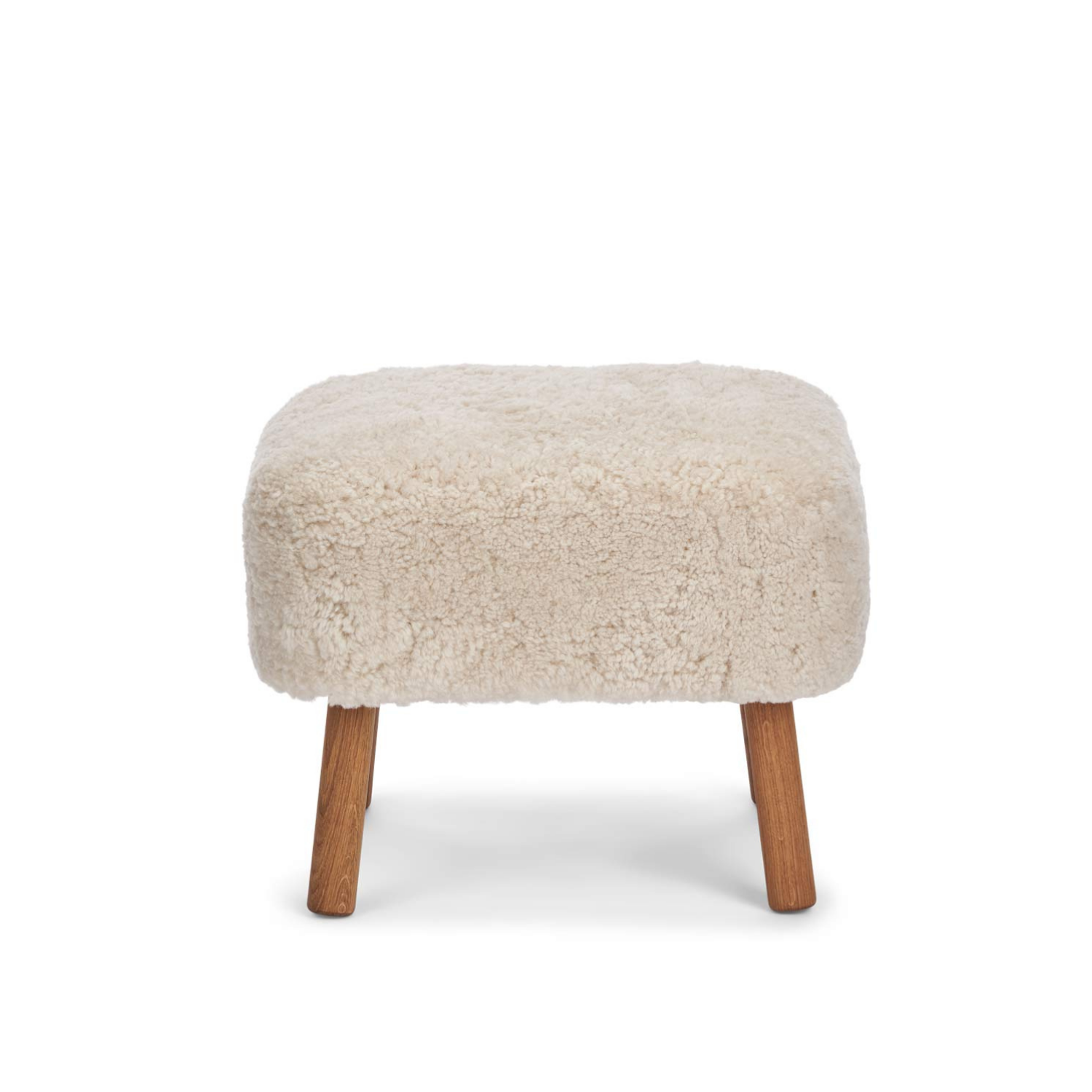 Wool Sheepskin Ottoman in Pearl - Solid Oak Legs