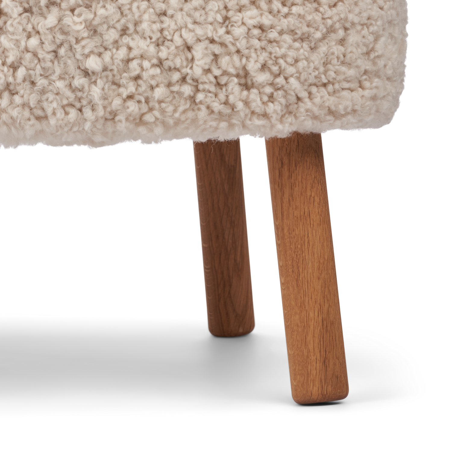 Wool Sheepskin Ottoman in Pearl - Solid Oak Legs