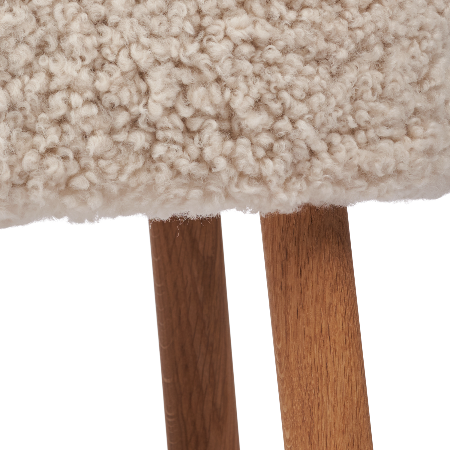 Wool Sheepskin Ottoman in Pearl - Solid Oak Legs